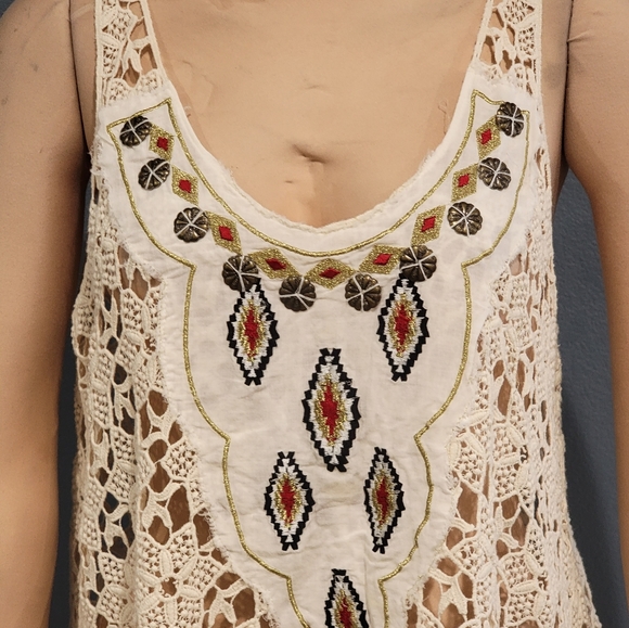SAGE LANE Cream Crochet Lace Boho Hippie Tunic Tank Top S/M - Picture 2 of 8